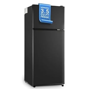 Mini Fridge with Freezer for Bedroom 3.5 Cu. Ft., Mini Refrigerator for Dorm with 7 Levels Adjustable Thermostat & Removable Shelves, 2-Door Small Fridge for Office, Kitchen,Dorm,RV(Black)