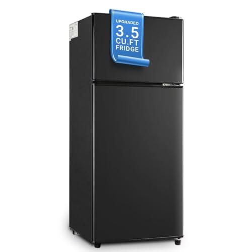 Mini Fridge with Freezer for Bedroom 3.5 Cu. Ft., Mini Refrigerator for Dorm with 7 Levels Adjustable Thermostat & Removable Shelves, 2-Door Small Fridge for Office, Kitchen,Dorm,RV(Black)