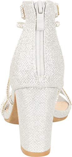 Cambridge Select Women's Open Toe Crisscross Strappy Crystal Rhinestone Chunky Block Heel Sandal,8,Silver Glitter - Image 4