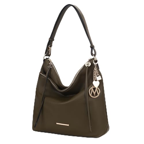 Bolsa feminina MKF Hobo – Bolsa de ombro de couro PU fashion – Alça superior com vários bolsos, Verde-oliva, 13” W x 12” H x 4.5” D
