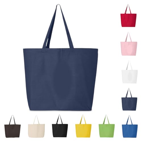 The Tote Pros Heavy Cotton Canvas Tote Bag Jumbo 25L Reusable Grocery Bags(Navy)