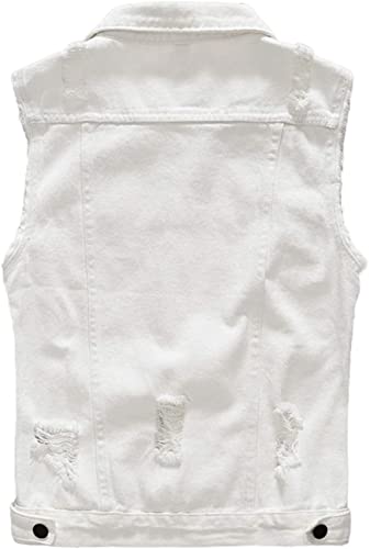 Image of Lazutom Men's Sleeveless Denim Vest Casual Slim Fit Ripped Classic Button Down Jean Jacket