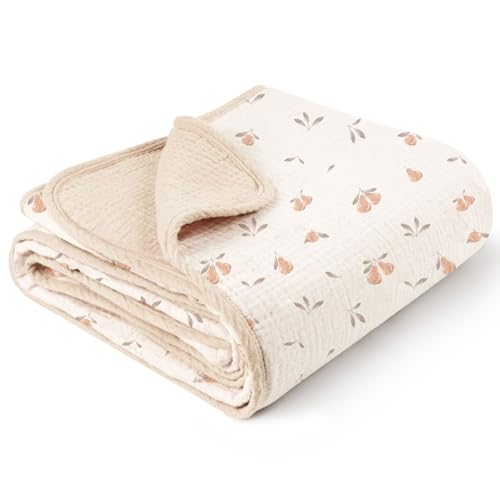 Image of Konssy Muslin Baby Blankets for Girls, 100% Cotton Crib Blanket for Baby Infant Toddler, Super Soft and Lightweight Nursery Blankets 40"x36" (Pear)