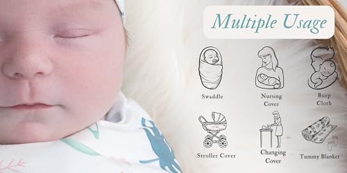 Image of Newborn Baby Swaddle and Headband Beanie Set Animal Print Receiving Blanket with a Name Card (Green and White)