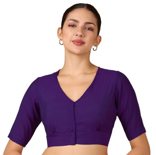 Image of Studio Shringaar Women Viscose Half Sleeve Smart V Neck Readymade Saree Blouse