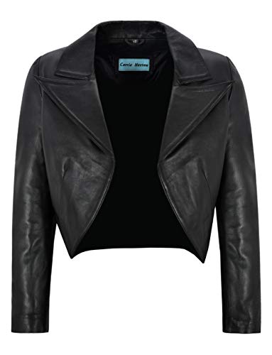 Women Cropped Jacket Open Shrug Bolero Evening Blouse Coat Lambskin Leather 5650