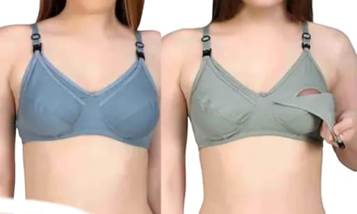Maternity Nursing Bra Cotton for Women Soft Comfortable Feeding Bra with Easy Clip Down Cups Green Blue-picture-56