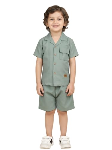 Image of POLKA TOTS 100% Cotton Co-Ord Set for Boys | Half Sleeve Shirt & Shorts Beach Outfit for Kids | Ultra-soft & Breathable Summer Clothes for Toddler & Baby Boy | Casual Dress & Printed Nightwear Set