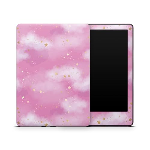 ZOOMHITSKINS Kindle Skin Compatible with Kindle Paperwhite Gen 12 (2024), Pink Sky Night Stars Clouds Golden Dark, Easy Bubble-Free 3M Vinyl Skin Decal Accessories, Made in The USA