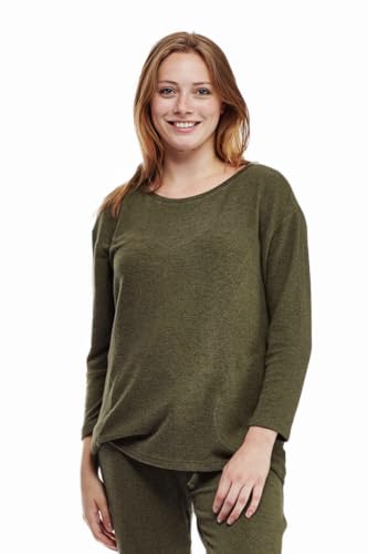 Image of LA CERA Women's Brushed Knit Sweater Top, Long Sleeves, Side Pockets, Round Neck, 80% Rayon, 15% Polyester, 5% Spandex