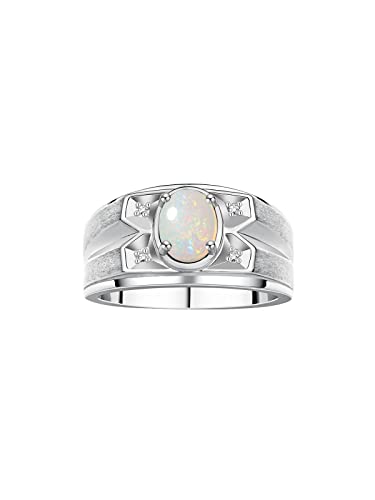 Rylos Men's Rings Classic Designer Style 8X6MM Oval Gemstone & Diamond Ring - Color Stone Birthstone Rings for Men, Sterling Silver Ring in Sizes 8-13.