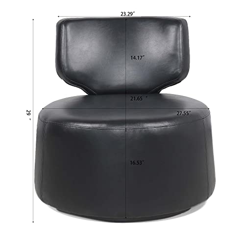 Living Room Swivel Chair Swivel Bucket Round Chair Club 360° Swivel Chair Faux Leather 29 Inches For Living Room Bedroom Lounge Lounge Reading Room Kids Room (Faux Leather, Black) #TOP1