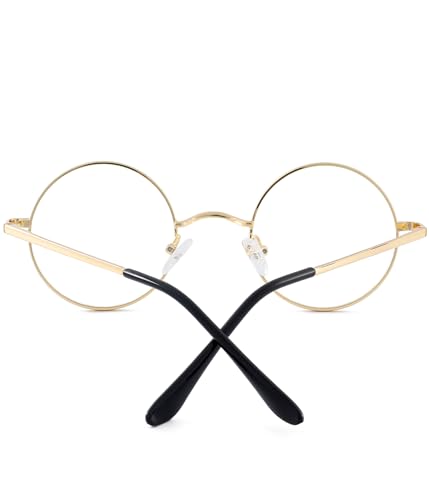Image of Small Round Metal Frame Glasses for Women Men Circle Clear Lens Non Prescription Eyeglasses