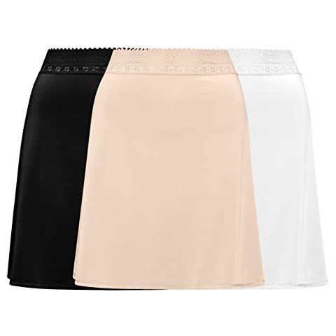 Free to Live 3-Pack Women's Half Slip Underskirt for Women, Above the Knee Length - Lace Trim Waist Under Dress (XXL, Black, Ivory, Nude) Cover