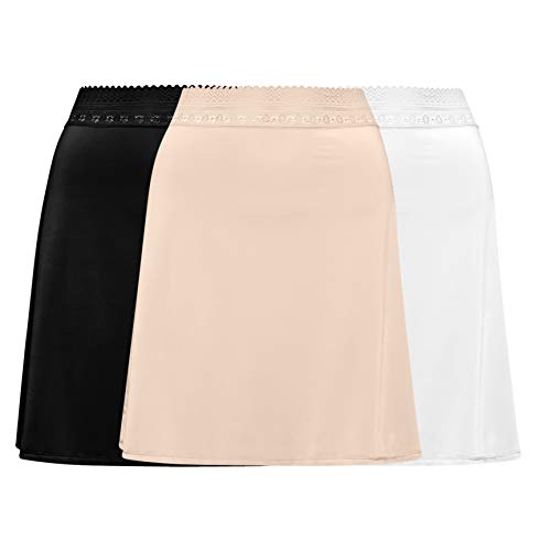Free to Live 3-Pack Women's Half Slip Underskirt for Women, Above the Knee Length - Lace Trim Waist Under Dress