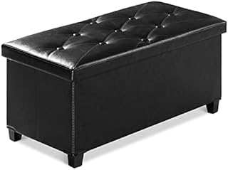 BRIAN & DANY Ottoman Storage Box with 4 Wood Legs, Faux Leather Foot Stool, Footstools for Living Room, Black, 76 x 38 x 38 cm