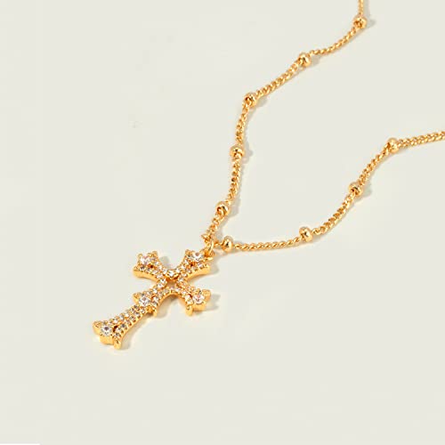 Mevecco Gold Cross Necklace 18K Gold Plated Cubic Zircon Cross Pendent Necklace Handmade Simple Dainty Chain Necklace Everyday Jewelry #TOP5