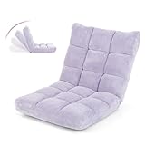 COSTWAY Bodenstuhl mit Verstellbarer Rückenlehne, Bodensessel gepolstert, Bodenkissen faltbar, Meditationsstuhl, Relaxsessel, Thaikissen für Freizeit, Meditation, Yoga (Helllila)