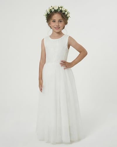 Image of 2Bunnies Girl Peony Lace Back A-Line Straight Tutu Tulle Party Flower Girl Dress