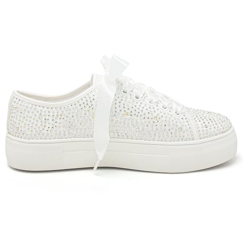 Elivandon 9995 Wedding Shoes Lace Bridal Sneakers 1.46" Platform Bride Tennis Shoes Sparkling Rhinestone Wedding Sneakers4