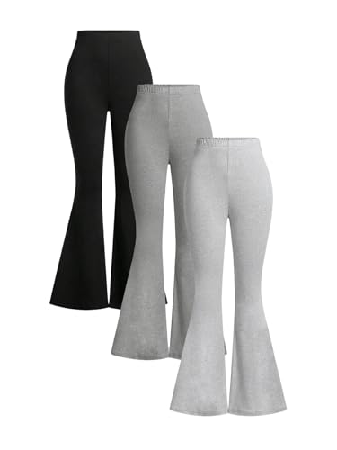 Milumia Girl's 3 Pack Flared Leg Pants Set Elastic Waist Bell Bottom Pants