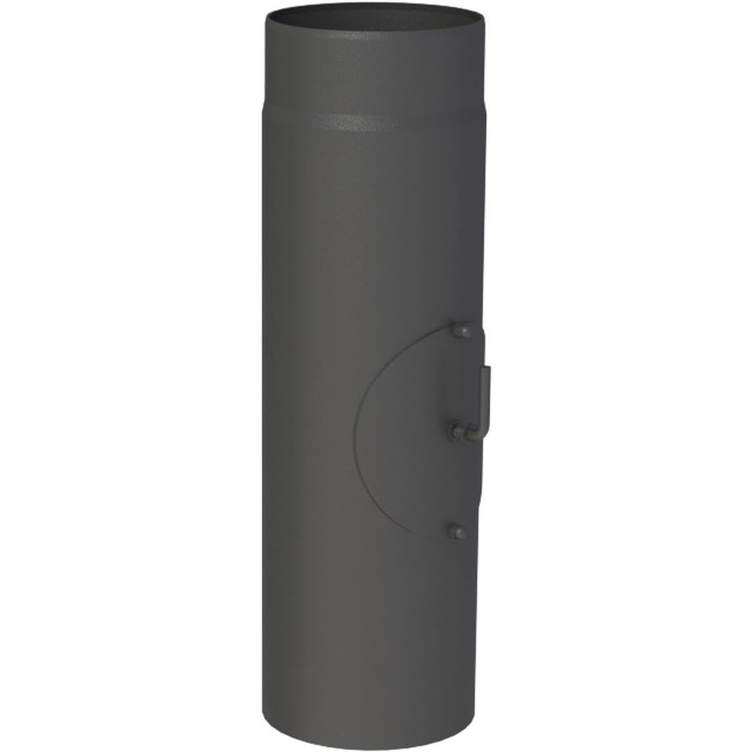 Feuercampus Ofenrohr 50 cm Ø 150 mm mit Drosselklappe und Tür, Schwarz – Hochwertiges Stahlblech, hitzefest, einfache Montage, ideal für Kaminöfen und Regelfeuerstätten.