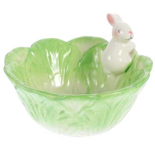 Awleynz Ceramic Easter Bowl, Bunny Candy Dish, Green Cabbage Shaped Cute Bowl, Easter Serving Bowls for Fruit, Salad, Dessert, Snack Serving (Green)