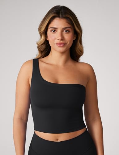 Image of UNISSU Hugcurve Detachable Shoulder Strap Longline Sports Bra for Women One Shoulder Workout Tank Crop Tops Built in Bra