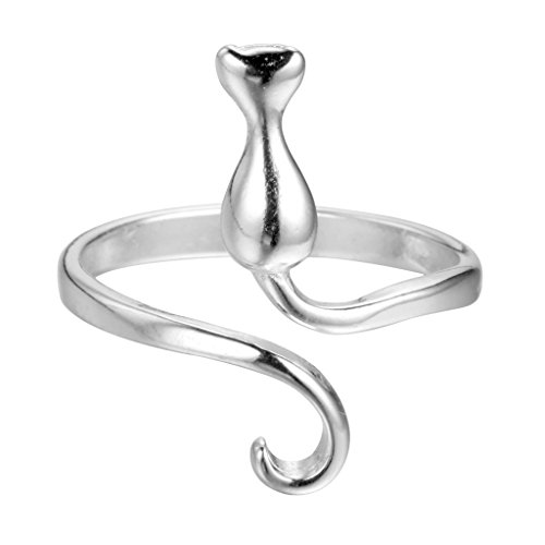Qiandi 925 Sterling Silver Lovely Cat Animal Open Ring for Women Girls Pet Lover Gift Charm
