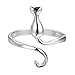 Qiandi 925 Sterling Silver Lovely Cat Animal Open Ring for Women Girls Pet Lover Gift Charm