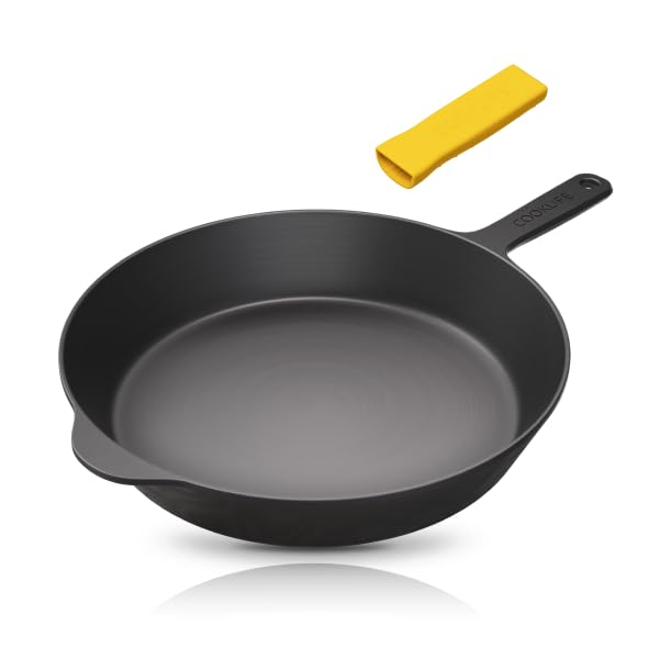 Image of COOKLIFE 12 Inch Lightweight Pre-Seasoned Cast Iron Skillets with Handle Cover - Smooth Polished Surface, Easy to Clean Cast Iron Pan Use in the Oven, on the Stove or Grill, Over a Campfire
