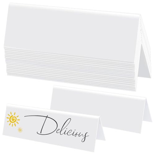 Image of DELORIGIN 20pcs Dry Erase Name Tent Table Cards 8.7 x 2 x 2.6 Inches White Reusable Name Plate Wipe Clean Desk Tags Sign Classroom Names Tags Wedding Guest Names Tents for Office Conference Meeting