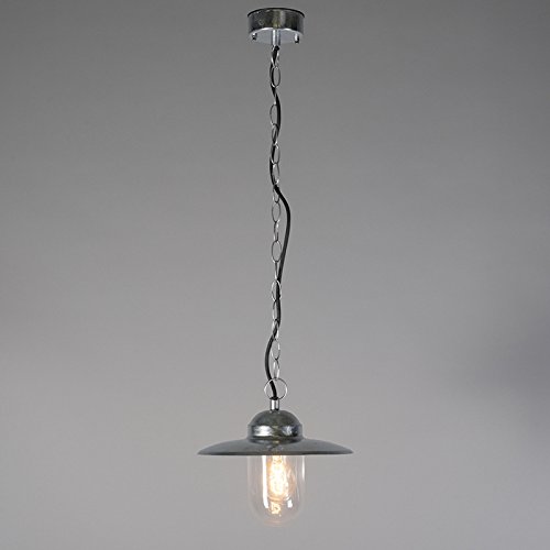 Qazqa - Outdoor Industrial Pendant Lamp I Pendant Light Ceiling zinc IP44 - Munich Garden- - Country - Suitable for LED E27 | 1 Light - Steel Outdoor Pendant Light - Suitable for