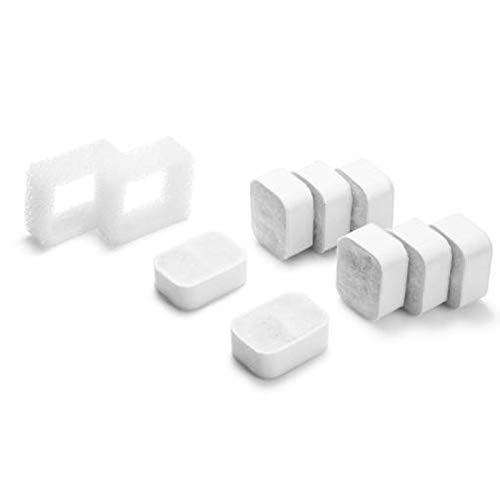 JVSISM Filtros de repuesto de cerámica para fuente de agua para mascotas, 8 unidades, carbón activado de algodón premium y 2 filtros de espuma, color blanco