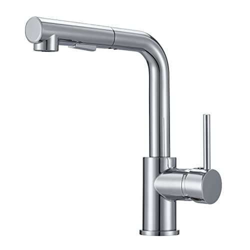 Küchenarmatur mit brause ausziehbar, Hochdruck Armatur Küche, Einhebel-Mischbatterie Spültischarmatur, 360° Drehbar Wasserhahn, Chrom Cover