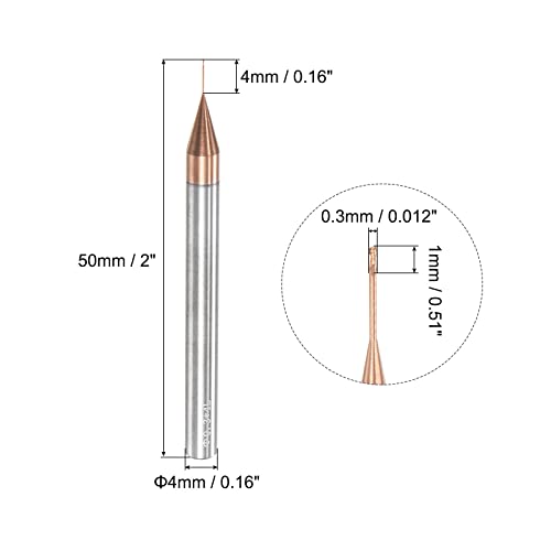 Image of uxcell Square Nose End Mill, 0.3mm Solid Carbide AlTiSin Coated Long Reach CNC Router Bits 2 Flutes Milling Cutter with Extended Neck, 4mm Cutting Length 4mm Shank