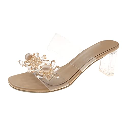 Sandales d'été anti-fatigue à talon haut transparent et perles cristal