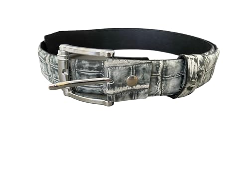 genuine crocodile belly nubuck leather skin belt with prong buckle for men, handmade alligator skin belt