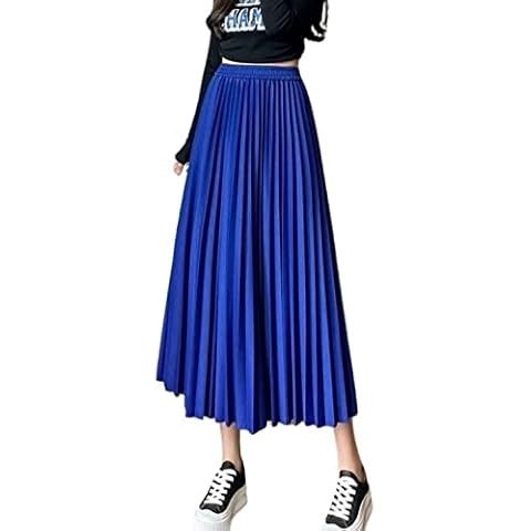Laura Lily - New 2022 Pleated Midi Skirt for Women with Pearl Shine, Medium Long Dress with Solid Color of Summer., P Blue, 12 UK/14 UK Cover