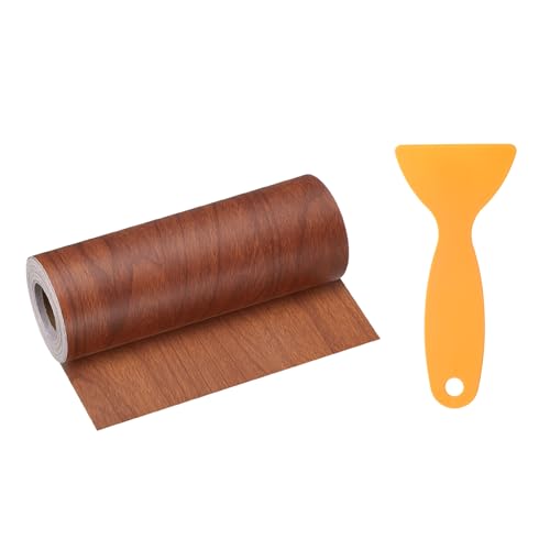 Image of HARFINGTON Wood Grain Repair Tape 6 Inch x 33ft Self Adhesive Repair Patch Tape Simulated Wooden Floor Tapes with Plastic Scraper for Tables Doors Windows Furniture, Bright Brown Wood