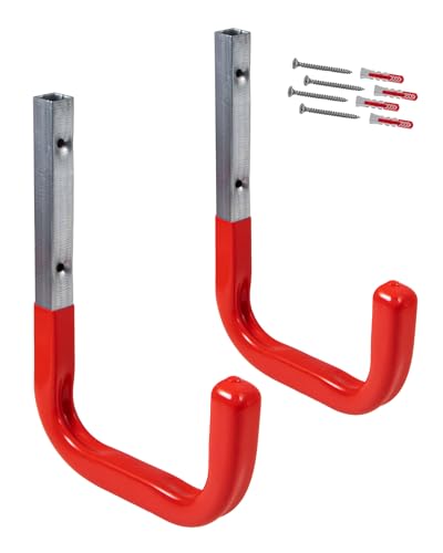 Gedotec Wandhalterung - Wandhaken zum Schrauben Stahl verzinkt gummiert | MONO | 2 Stück Gerätehaken Länge: 250 mm inkl. Befestigungsmaterial | Allzweckhaken aus Metall | Wandhalterung Garage