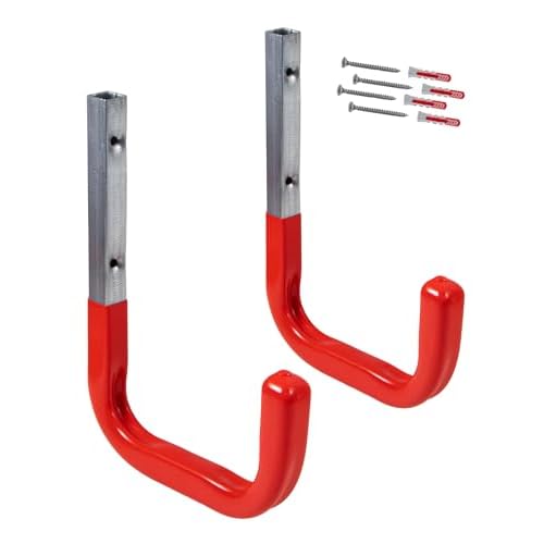 Gedotec Garagen-Haken Metall verzinkt | 2 Stück Befestigungshaken mit Gummierung | 150 x 210 mm Allzweckhaken | Metall-Haken Schwerlast | Wandhaken zum Schrauben | Gerätehaken für die Wand-Montage