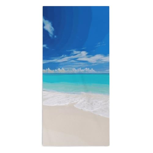 Serviette de bain microfibre 72x35 cm blanche imprimé plage tropicale