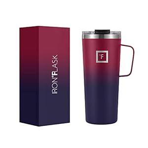 IRON °FLASK Grip Coffee Mug – Leak Proof, Vacuum Insulated Stainless Steel Bottle, Double Walled, Drinking Cup, Thermo Travel, Hot Cold, Water Metal Canteen, 24 Ounces