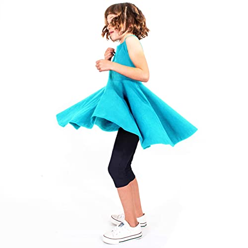 Mightly Girls' Sleeveless Skater Dress | Organic Cotton Casual Summer Clothes, Swing Dresses With Pockets, Cute Fashion Twirl Play Dress, Fair Trade Certified For Toddler & Kids Turquoise, 4T #TOP1