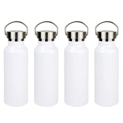 MAIKESUB 4 Pcs 20oz Sublimation Stainless Steel Sports Water Bottle Double Wall Insulated Bottle with Handle and Leak-Proof Lid for Cyclists Runners Hikers Gift (White)