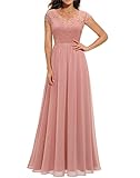 Daisyaner Damen Elegant Maxi Abendkleid V-Ausschnitt Spitze Ballkleid Chiffon Cocktailkleid Standesamt Hochzeitskleid Bodenlang Abschlusskleid Blush M