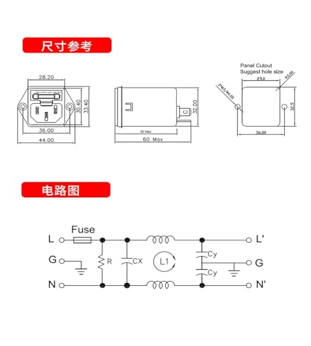 Filtro de alimentación 220V CW2A-6A-T con fusible tipo enchufe para equipos 3