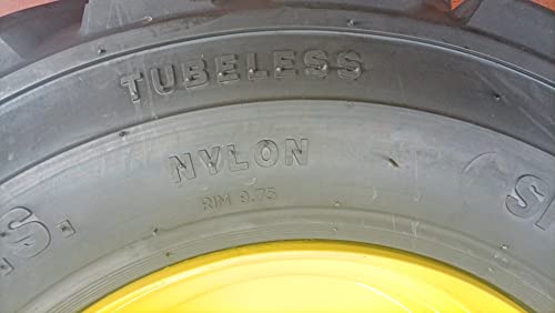 Horseshoe 12-16.5 16Ply R-4 Extra Thick Rim-Guard Wall Super Heavy Duty Lrh Tire Mounted On 16.5X9.75 Lug 8X8" Yellow Steel Rim W/Brass Valve Stem & Protection Shield 12X16.5 9.75X16.5 (4) #TOP6