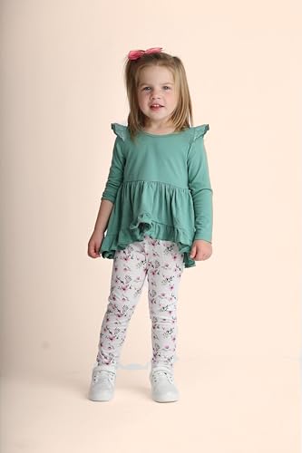 Image of Arshiner Toddler Girl Clothes Ruffle Long Sleeve Top and Floral Print Leggings 2Pcs Kids Fall Clothing Sets 2-3t Green